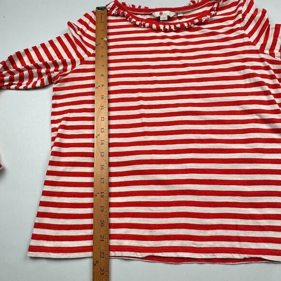 Boden Top Womens Large Red Striped Long Sleeve Ruffle Collar Preppy Nautical - Picture 9 of 12